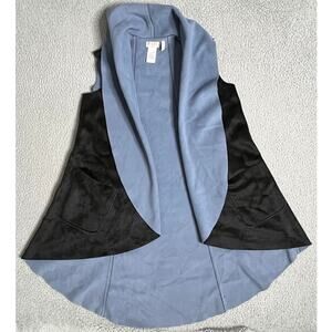 Logo Lori Goldstein Wrap Sweater Shawl XXS Fleece Sleeveless Open Long Black 2XS